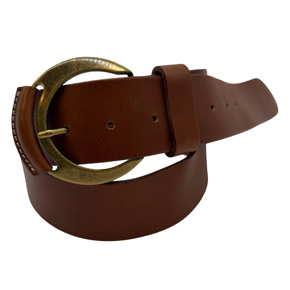 Eddie Bauer Vintage Brown Wide Leather Round Bronze & Leather Belt Large
